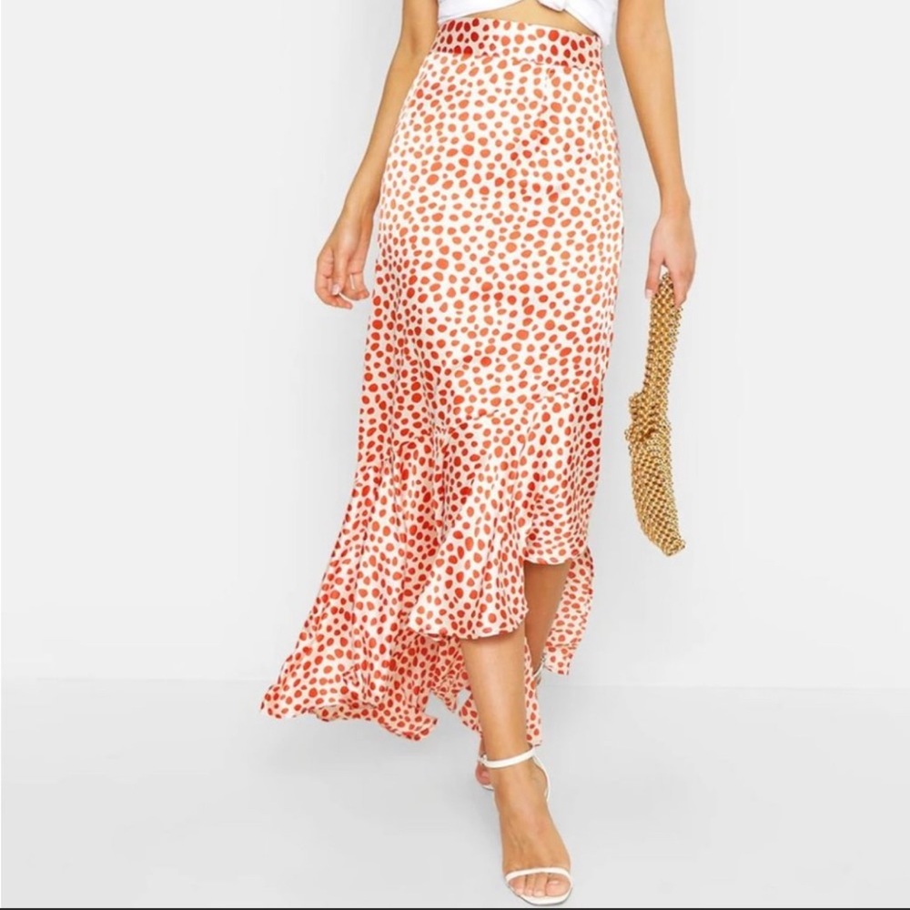 Ruffle Hem Faux Silk Skirt